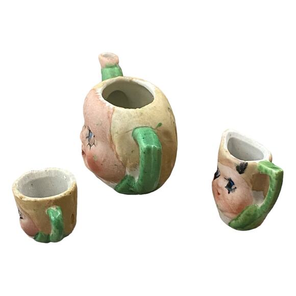 3 Pc Set 1920's Japan Kewpie Doll Face Child's Miniature Tea Pot Cup Creamer - Picture 8 of 14